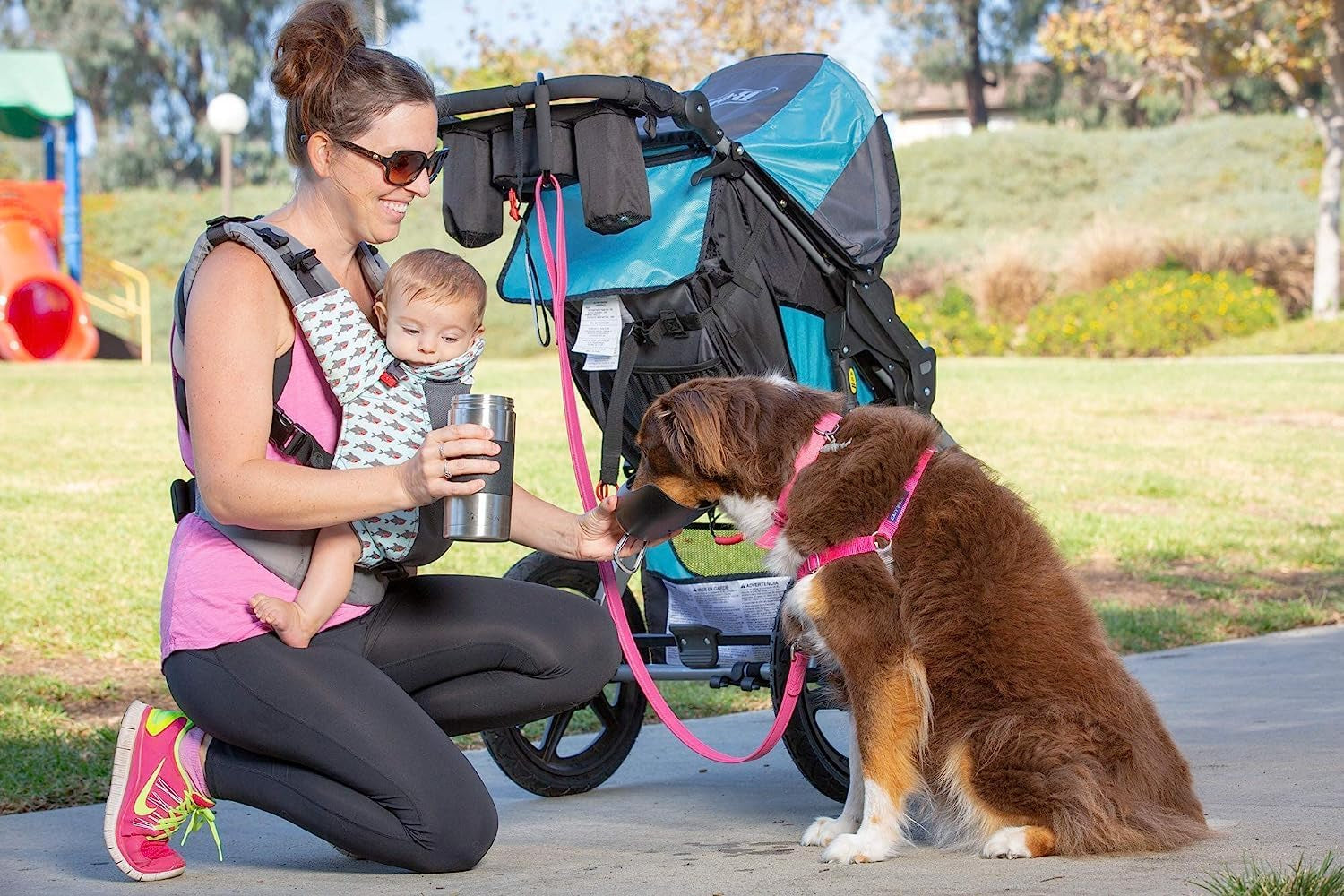 Portable Dog Water Bottle & Dog Water Bottle Dispenser (New - Large 22Oz Water & Food Dispenser) Insulated 2 Wall Stainless Steel - Optimal Cool Water Temp - Perfect Dog Travel Water Bottle